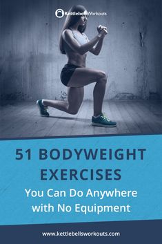 a woman squatting with the words, 51 bodyweight exercises you can do anywhere with no equipment