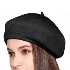 Wool French Beret Hat * 100% Wool * Color: Black * One Size Black Beret With Short Brim For Fall, Casual Black Beret, One Size Fits Most, Casual Black Beret (one Size Fits Most), Casual Black Beret One Size Fits Most, Black Brimmed Beret For Fall, Classic Cloche Cap, Black Winter Beret, Elegant Black Beret For Fall, Trendy Adjustable Black Beret