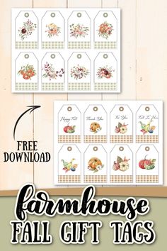 farm house fall gift tags with free printables on the front and back side