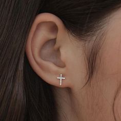 Sterling Silver Dainty Cross Stud Earrings,Pave Cross Earrings,Minimalist Cross Earrings,Diamond Jewelry,Christmas Gift,MOM Gift (EC3128) ▶Product Info. - Material: 925 Sterling Silver / Cubic Zirconia  - Metal Finish: 14K Gold / Silver + Anti-Tarnish E-Coat  - Safety: Nickle & Lead free and Haypoallergenic - Dimensions: Cross - 8.3 x 6mm with the Width of 2mm - Weight: 0.42g  (Weight of Sterling Silver Butterfly Backs was excluded) - Made In South Korea ♡ Sold as a Pair  (1 Pair of TATIANA & 92 Minimalist Gold Cross Earrings, Hypoallergenic Silver Cross Earrings, Nickel-free Cross Earrings For Gift, Gold Nickel-free Cross Earrings, Silver Nickel-free Cross Pendant Earrings, Cross Earrings Studs, Christmas Gift Jewelry, Cross Earrings, Gold Cross