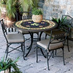 Tuscan Lemons Mosaic Patio Table-Iron Accents Mosaic Patio, Mosaic Patio Table, Mosaic Furniture, Mosaic Coffee Table, Iron Accents, Patio Tables, Mosaic Pieces, Slate Stone, Mosaic Table