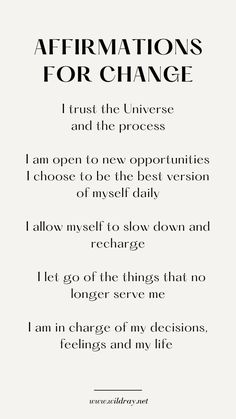 an affirmation poem with the words affirmitions for change on it