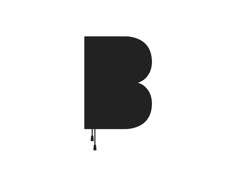 the letter b is black and white with a long tassel on it's end