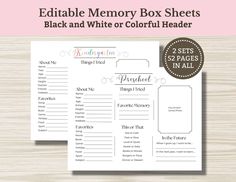 the editable memory box sheets for black and white coloring