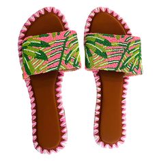 Whole Sizes: 6-10 Custom Hand Beaded Sandals Made to Order (allow 3-5 wks for delivery) *leave order note with size & for monogrammed style, also leave initials in order note See Beaded Collection ➡️ HERE Summer Party Embroidered Sandals, Pink Beaded Sandals For Summer, Beaded Slip-on Sandals For Summer, Embroidered Slip-on Sandals For Vacation, 2024 Shoes, Beaded T-strap Sandals For Beach, Beauty Crush, Summer Stuff, Beaded Sandals