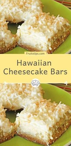 hawaiian cheesecake bars on a green plate