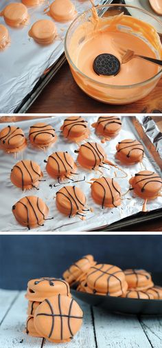 basketball cookies are being made and ready to be baked