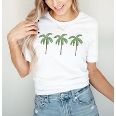 This is a fun piece for your summer wardrobe. Wear it to the beach, vacation, or just because you love the beach! ✨ Details: Bella and Canvas Brand Shirt. Unisex Adult Sizing. Screen-printed directly onto the garment, no vinyl or heat transfer. Rolled sleeves and knot are for picture styling purposes only. ✨ Size: Our shirts are unisex sizing (looser fit for women). Please see images for measurements. ✨ Care Instructions: Machine wash cold, inside-out, gentle cycle with mild detergent and simila Ocean Tshirt, Palm Tree Shirt, Beach T Shirt, Boho Beachy, Tree Top, Pool Parties, Beach T Shirts, Tree Shirt, Rolled Sleeves