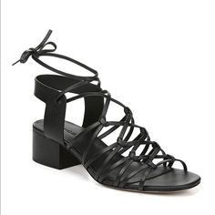 Brand New Without Box Chic Leather Lace-up Sandals With Low Heel, Leather Lace-up Low Heel Sandals For Evening, Leather Lace-up Sandals With Block Heel, Leather Low Heel Lace-up Sandals For Evening, Black Woven Leather Heels For Summer, Leather Lace-up Sandals With Stacked Heel, Black Sandals With Woven Leather And Open Heel, Black Leather Lace-up Sandals For Evening, Black Woven Leather Sandals With Open Heel