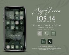 the sage green icons pack is displayed on an iphone