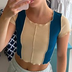 So Soft And Trendy! The Lettuce Trim Makes This Sold-Out Top Unique. Size Xs, But Fits Me And I’m A S. Never Worn Before Except To Show In Picture. Perfect Condition. Casual Beige Color Block Tops, Blue Stretch Tops With Patchwork, Blue Stretch Patchwork Tops, Fitted Blue Color Block Tops, Trendy Beige Color Block Tops, Fitted Casual Patchwork Crop Top, Casual Fitted Patchwork Crop Top, Spring Beige Color Block Tops, Casual Patchwork Crop Top