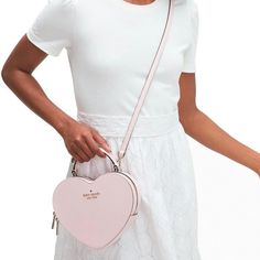 -Super Cute Heart Shape Bag, Perfect For Valintines Day -Measures 7.48"H X 8.27"W X 2.36"D, Handle Drop: 2.5" And Strap Drop: 22" -10/10 Condition, Brand New With Tags And In Original Packaging Heart Bag Outfit, Kate Spade Heart Bag, Valentines Day Bags, New York Love, Heart Purse, Kate Spade Heart, Heart Shaped Bag, Kate Spade Outlet, American Fashion Designers