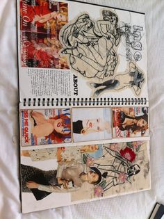 an image of a magazine with pictures on it's cover and some pens next to it