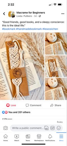 an instagram page with pictures of books and buttons on the pages, which are being used to embellish someone's love