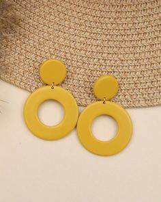 These earrings are handmade - Polymer clay - Sterling silver posts - Weight of an earring : 4 grams / 0.14 oz - Height : 5.5 cm / 2.17 in These earrings are suitable for pierced ears Retro Small Hoop Earrings For Gifts, Handmade Retro Earrings For Everyday Wear, Handmade Retro Everyday Earrings, Yellow Minimalist Round Earrings, Retro Circular Earrings For Gifts, Retro Circle Earrings As Gift, Retro Circle Earrings For Gift, Retro Circular Earrings As Gift, Retro Circular Earrings For Gift