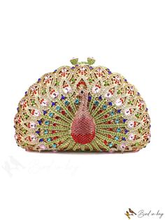 BirdinBag - Glamorous Peacock Rhinestone Box Bag - Exquisite Decor Elegant Multicolor Rhinestone Bags, Elegant Multicolor Clutch With Rhinestones, Glamorous Multicolor Bags For Formal Occasions, Glamorous Multicolor Bag For Gift, Glamorous Multicolor Bags For Gifts, Peacock Clutch, Rhinestone Handbags, Exquisite Decor, Unique Handbags