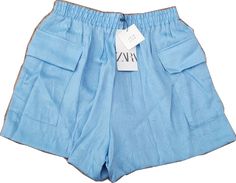 Blue Shorts With Side Pockets For Summer, Zara High-waisted Shorts With Pockets, Zara Shorts With Pockets For Spring, Blue Vacation Shorts With Side Pockets, Casual Zara Shorts With Pockets, Light Blue Shorts With Pockets For Spring, Zara Casual Shorts With Pockets, Zara Summer Shorts With Pockets, Blue High Waist Shorts With Side Pockets