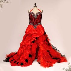 Gothic Fantasy Red High Low Wedding Dress | ADARA High Low Wedding Dress, Wedding Dresses High Low, Enchanted Forest Wedding, Corset Lace, Satin Roses, Rhinestone Embellishments, Chapel Train, Red High, Bride Look