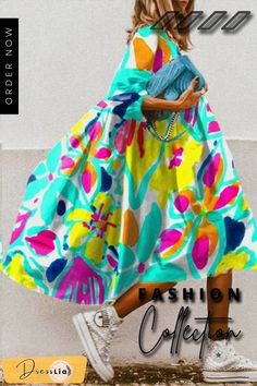 Casual Print Patchwork Turndown Collar Cake Skirt Dresses Cake Skirt, Turndown Collar, Color Pick, Three Quarter, Dress Length, Dress Skirt, Womens Bottoms, Knee Length, Sleeve Length