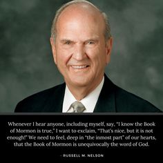 a man in a suit and tie with a quote from russell m nelson