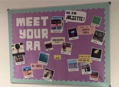 a bulletin board with pictures and words on it