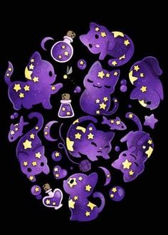 purple elephants and stars in the shape of a circle