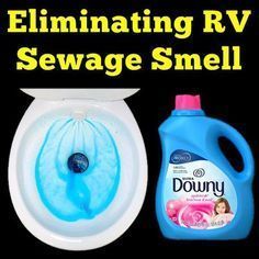 an image of a toilet bowl with cleaning products on it and the words eliminating rv sewage smell