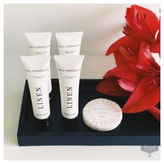 Featured on our black amenities tray, the Paul Costelloe Linen range of amenities is a monochrome-lovers delight! Hotel Toiletries Packaging Design, Guest Amenities, Hotel Shampoo, Paul Costelloe, Bath Products, Chic Boutique, Classic Collection