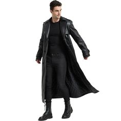 Channel your inner Neo with this Men's Black Real Leather Lapel Collar Slim Fit Matrix Quilted Long Trench Coat from dapperHides. Stay warm and stylish this season with this leather coat that is suitable for all occasions. Available in all sizes, this coat is handmade with soft-shell fabric making it perfect for winter, fall, and spring. 🧥🕶️🔥 #dapperHides #MensFashion #LeatherCoats #WinterWear #MatrixStyle #StyleInspiration #Handmade Long Coat Men, Winter Leather Jackets, Mens Leather Coats, Rock Style Clothing, Men Coat, Long Leather Coat, Black Pants Men, Trench Coat Men, Steampunk Style