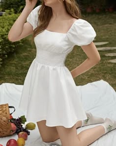 Cute White Dress, Puff Dress, White Short Dress, Elegante Casual, Panel Dress, Grad Dresses, Puffed Sleeves Dress, Dresses For Teens