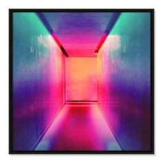 an abstract photo of a hallway with bright colors and light coming from the end wall