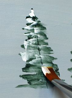 a pencil drawing a pine tree with watercolors