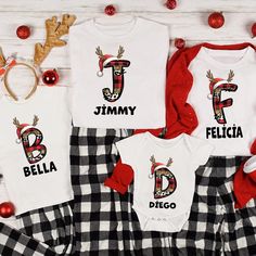 2024 Family Christmas Shirt, Christmas Shirt, Family Christmas, Family Matching Tee, Family Matching, Happy New Year Shirt, Christmas partFamily Christmas Name Shirt,  Family Christmas Shirt, Personalized Christmas Family T-Shirt, Custom Christmas Shirt With Name Name-Printed Alphabet T-Shirts: A Beautiful Addition for You and Your Loved Ones Enhance the charm of your wardrobe with our name-printed alphabet t-shirts, perfect for you, your students, your baby, children, toddlers, girls, or daughter. These customized, personalized alphabet name and letter t-shirts are waiting for you! Whether you're shopping for yourself or looking for the perfect gift, this t-shirt is sure to delight! Proudly printed in the USA Side seams for a structured fit Shoulder-to-shoulder taping for added durability Funny Reindeer, Matching Christmas Outfits, Family Matching Pajamas, Matching Family Christmas Pajamas, Cousin Crew, Matching Christmas Shirts, Personalized Matches, Christmas Party Shirts, Funny Christmas Tshirts