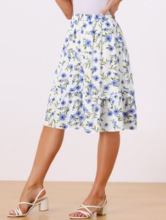 Shop Allegra K for ruffle hem elastic waist flowy a-line swing floral midi skirt you are looking for, get more women's skirts for yourelf. Order now! Free Returns! Casual Summer Skirt, Vintage High Heels, Midi Skirt With Pockets, Ruffle Fabric, Midi Flare Skirt, Floral Midi Skirt, Women's Skirts, Floral Ruffle, Casual Skirt