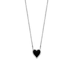 A bold splash of deep black contained within soft curves and a sharp point, this classic charm necklace is equal parts sweet and sass–just like you. Wear with our Bae Got Bling Ring in Onyx Dip and Happy Heart Necklace in Onyx for a complete look or mix and match to give your ensemble some extra love. 14k gold plated sterling silver 16-18" Adjustable in length Black Heart Pendant Necklace With Adjustable Chain, Black Heart-shaped Necklace For Formal Occasions, Black Heart-shaped Formal Necklace, Formal Black Heart-shaped Necklace, Black Heart Pendant Jewelry For Formal Occasions, Black Necklace With Adjustable Chain For Valentine's Day, Elegant Black Heart Pendant Charm Necklace, Elegant Black Heart Necklace With Adjustable Chain, Black Sterling Silver Heart Necklace