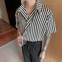 Product Details: Collar type: pointed collar (regular) Color: black coffee Sleeve length: short sleeve Edition type: Loose Size information: Size: M L XL Size（cm） Shoulder Bust Sleeve Length M 53 132 24 76 L 54 136 25 78 XL 55 140 26 80 Prevention: 1. Asian sizes are 1 to 2 sizes smaller than European and American. If your size is between the two sizes, please choose the larger size. Due to manual measurement, please allow 2-3cm difference. 2. If you don't know how to choose the size, please che Semi Formal Outfit, Fashion Terms, Distressed Jacket, Coffee Sleeve, All Black Looks, Brown Outfit, Calvin Klein Dress, Black Coffee, Cool Fabric