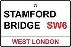 a white street sign with the words stanford bridge sw6 west london in red on it