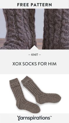 two pairs of socks with text that reads, free pattern knit - xox socks for him