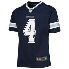 When Dak Prescott is on the field, opposing teams take notice, so help your youngster show some love for one of the top players in the NFL with this exclusive Dallas Cowboys Game jersey from Nike. Complete with mesh panels for extra breathability, this jersey replicates the authentic one that Dak Prescott wears every Sunday, giving your young fan the perfect piece of gear for every Dallas Cowboys game this season. Brand: Nike Imported Machine wash, tumble dry low Material: 100% Polyester Tricot Dak Prescott Dallas Cowboys, Dallas Cowboys Game, Dallas Cowboys Gear, Dallas Cowboys Jersey, Cowboy Games, Dak Prescott, Nfl Dallas Cowboys, Team Games, Game Jersey