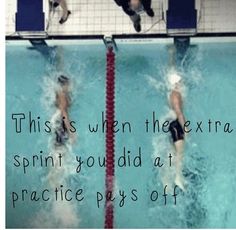 three men swimming in a pool with the caption, this is when the extra sprint would at practice pers off