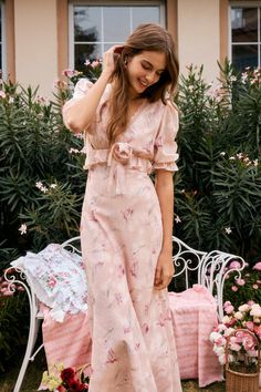 Archie Chiffon High Waist Maxi Dress in Pink Archie Dress, High Waist Maxi Dress, Day Dreaming, Embroidered Chiffon, Maxi Slip Dress, White Floral Dress, Dress Crafts, Traditional Fashion, Dresses By Length