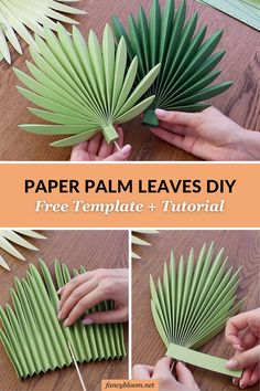 paper palm leaves are being folded and placed on top of each other to make a diy