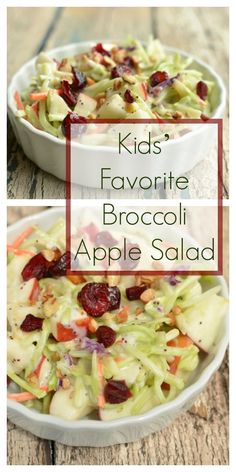 kids'favorite broccoli apple salad with cranberries and apples in it