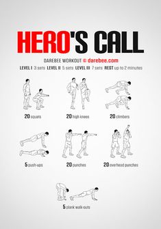 an exercise poster with instructions for how to do the hero's call workouts