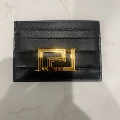 Brand New Versace Card Holder! Never Been Used Before And Come With Original Packaging. Versace Earrings, Versace Chain, Gothic Bag, Versace Gold, Safety Pin Earrings, Green Quilt, Versace Accessories, Leather Keyring, Enamel Necklaces