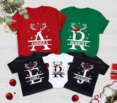 Christmas Custom Name Initial Shirt, Christmas Group Matching Pajamas, Custom Family Matching Shirt, Personalized Christmas Couple T-Shirt Get into the holiday spirit with our Christmas Custom Name Initial Shirt--the perfect way to create matching looks for your family or group 🎄.  Personalize each shirt with names or initials, making it ideal for family photos, cozy pajama parties, or Christmas morning celebrations 🎅.  Made with soft, high-quality fabric, this shirt ensures both comfort and festive style ❄️.  Whether for couples, families, or large groups, these matching tees make the holidays even more memorable 📸 These shirts feature white print on dark colors and dark print on light colors, ensuring your design stands out beautifully 🎁 F I T ∙ & ∙ S I Z I N G : -->Women's sizes are Group Matching Pajamas, Group Matching, Christmas Pj, Matching Pajama, Matching Christmas Shirts, Feed Insta, Cozy Pajamas, Christmas Custom, Matching Tees