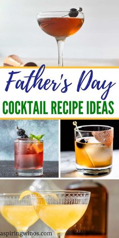 father's day cocktail recipe ideas with drinks in coupes and garnishes