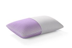 a purple and white pillow on a white background