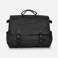 Irving business bag - Leather messenger  bag | Bleu de chauffe Classic Black Laptop Backpack, Black On-the-go Bag With Detachable Strap, On-the-go Black Bag With Detachable Strap, Black Large Capacity Bag For On-the-go, Black Business Backpack Satchel, Black Shoulder Bag With Top Carry Handle For On-the-go, Black Rectangular Duffle Bag With Detachable Strap, Black Large Capacity Satchel Bag, Large Capacity Black Satchel Bag