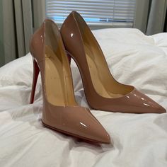 Great Condition. I Wore Them Once Around The House Trying To Break Them In But They’re Just Too Small :( Luxury Brown Heels With Red Sole, Designer Brown Heels With Red Sole, Beige Heels With Red Sole, Luxury Beige Patent Leather Heels, Luxury Beige Heels With Red Sole, Louboutin Red Bottoms, Christian Louboutin Red Bottoms, Red Louboutin, So Kate